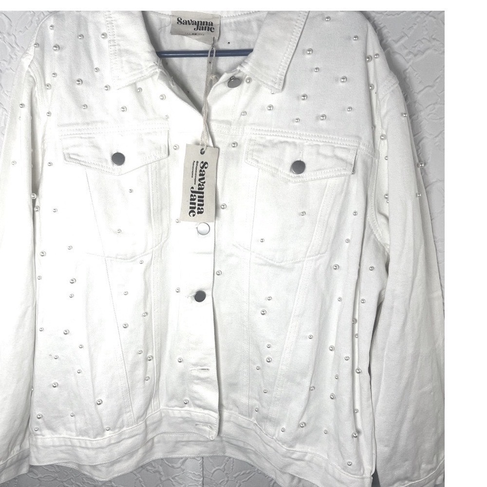 Savanna Jane White Denim‎ Jacket Pearl Embellished - Picture 5 of 9